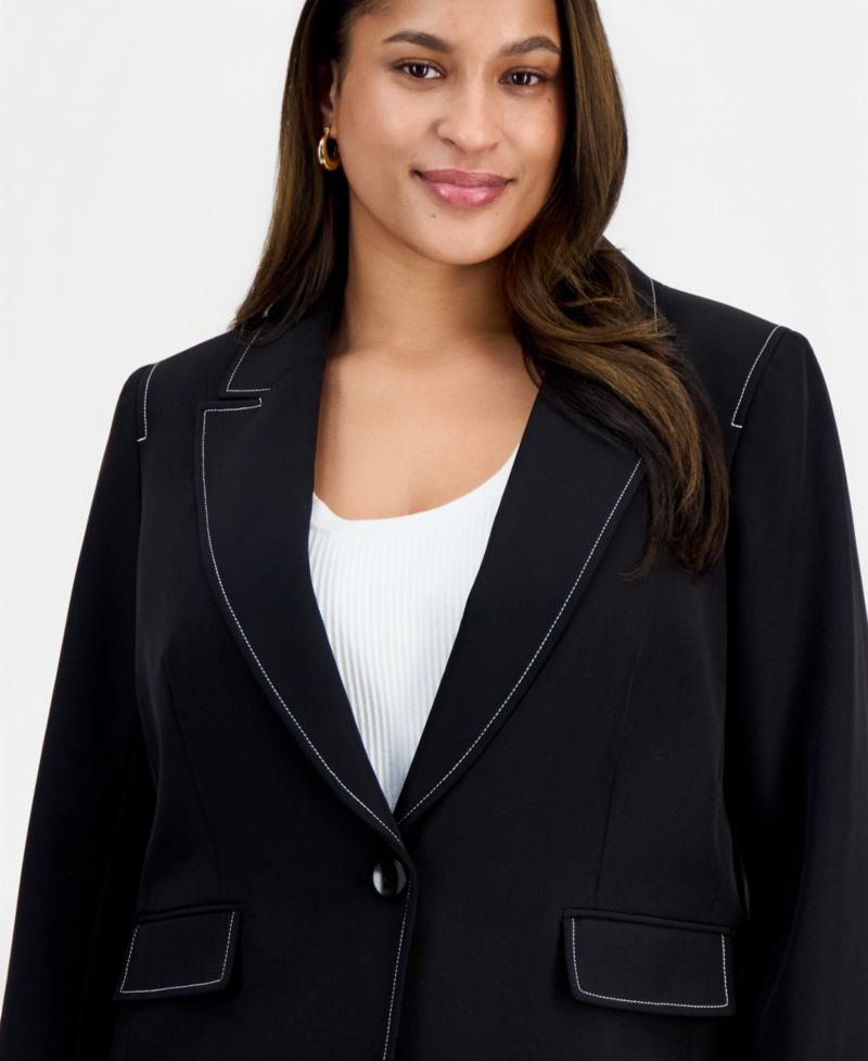 ASL Plus Size Peak-Lapel Single-Button-Front Long-Sleeve Blazer