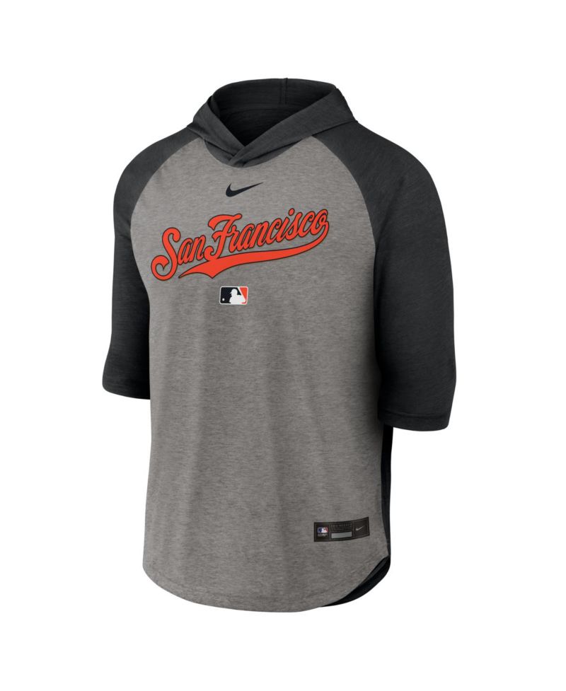 Men's Black San Francisco Giants Authentic Collection Flux Dri-FIT Raglan 3/4-Sleeve Hooded T-Shirt