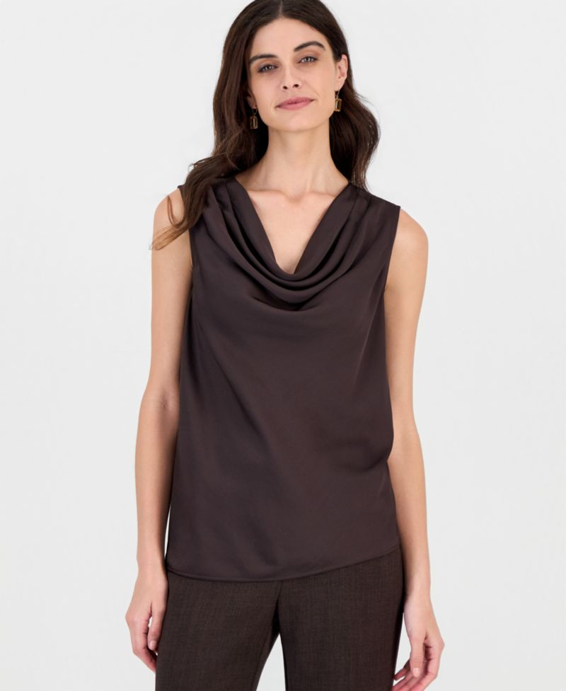 Petite Sleeveless Cowl Neck Draped Blouse