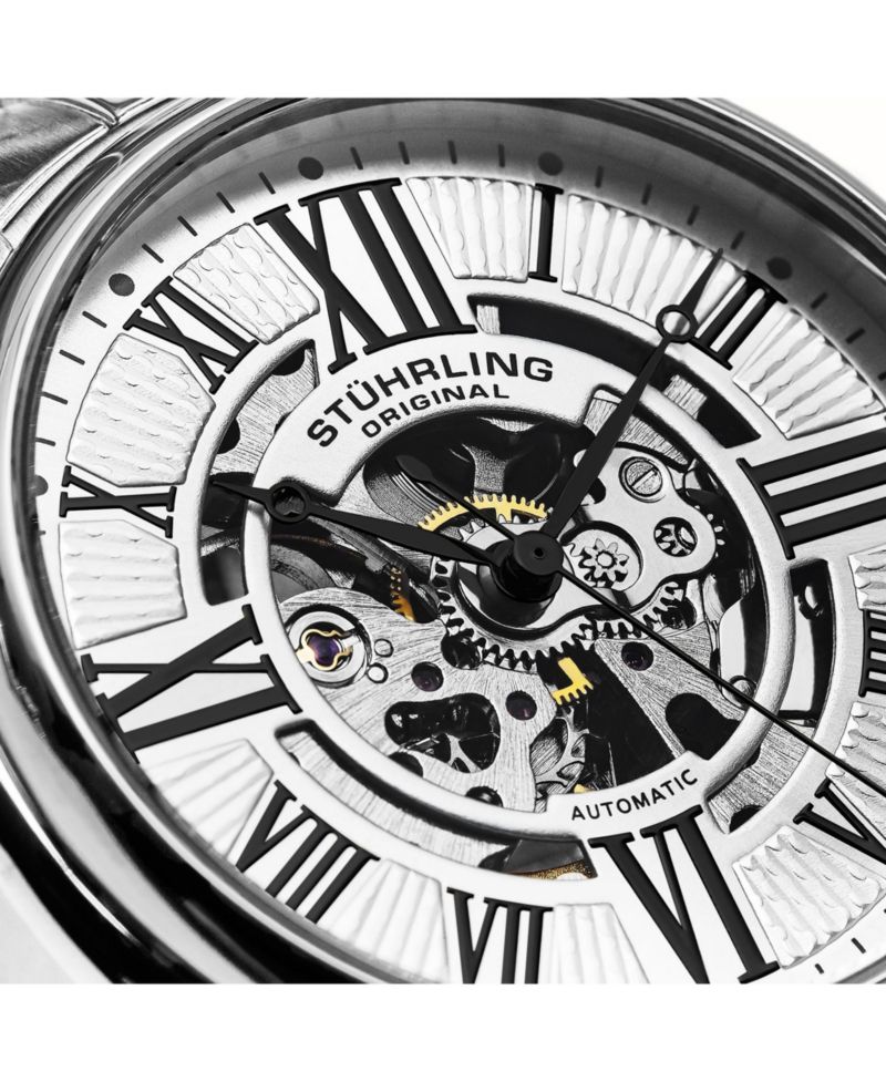 Atrium 4031 Men s Automatic Skeleton Watch – 42mm, Silver-Tone Case & Bracelet, Blue Skeleton Dial with Silver Accents