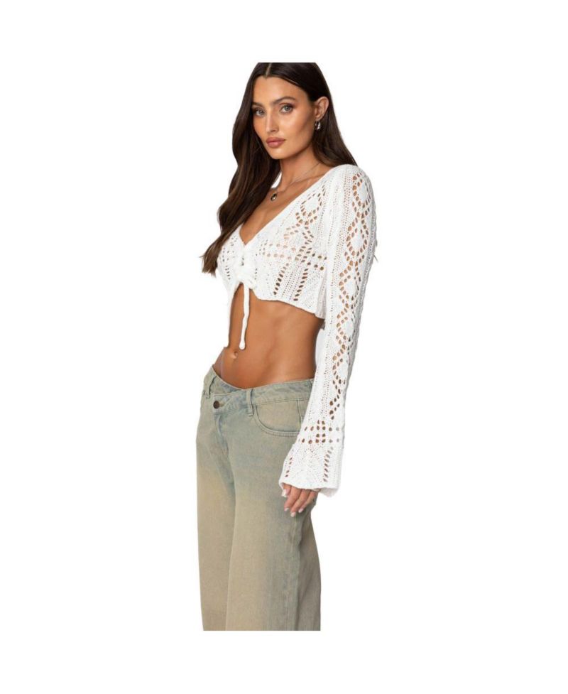 Women's Tie Front Crochet Crop Top