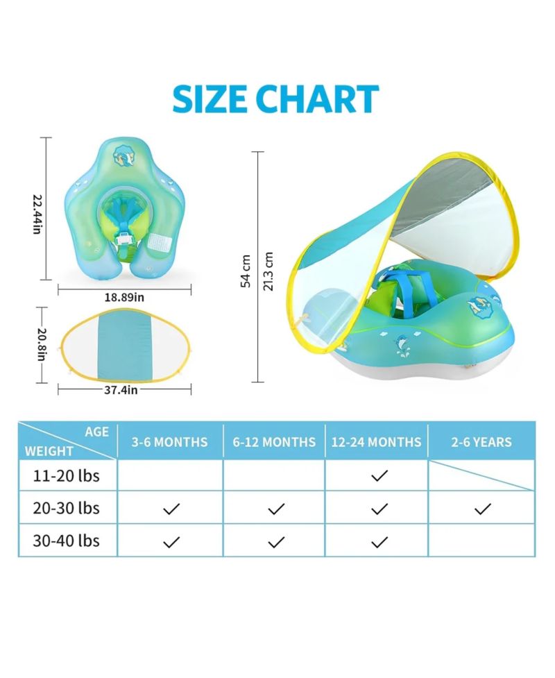 Поплавок для детского бассейна с навесом Baby Float Детский поплавок для плавания с защитой от солнца синего цвета, приятный для кожи