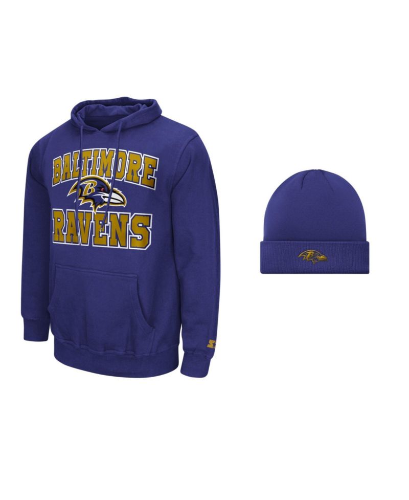 Men's Purple Baltimore Ravens Hoodie and Cuffed Knit Hat Combo Pack