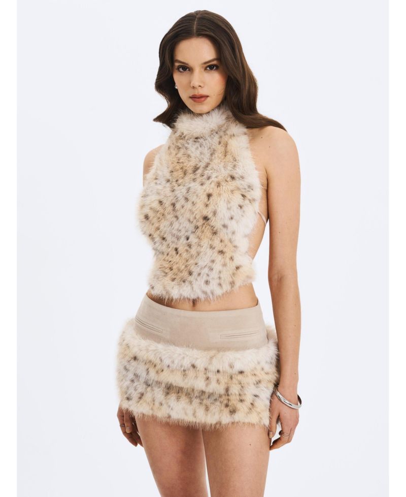 Women's Sariah Tan Suede Cheetah Low-Waisted Micro Skirt