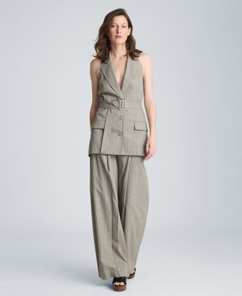 Women's Sleeveless Belted Notch Collar Vest