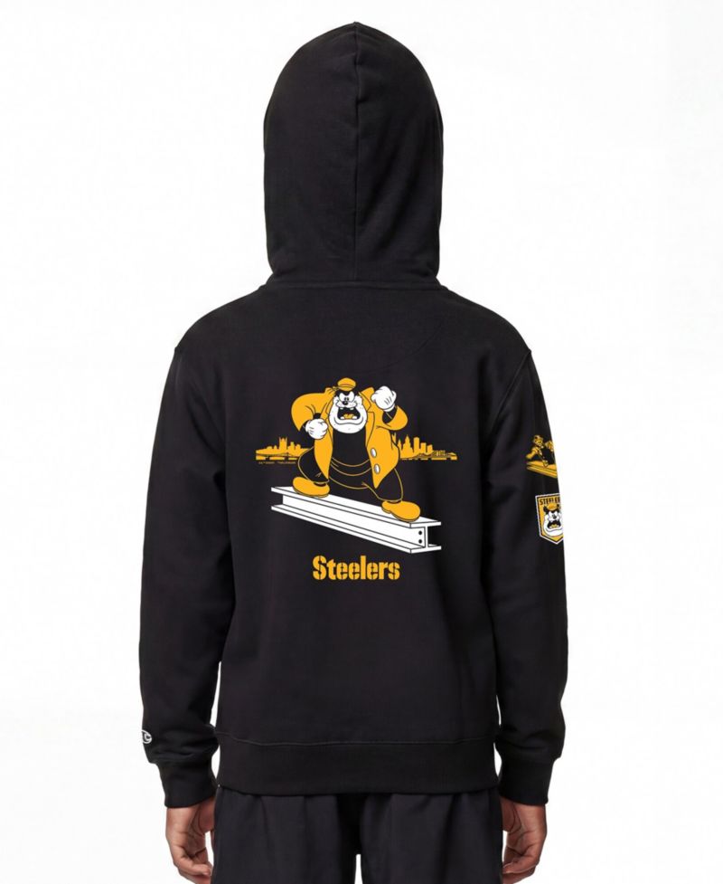 Big Boys and Girls Black Pittsburgh Steelers Disney X Champion Full-Zip Hoodie
