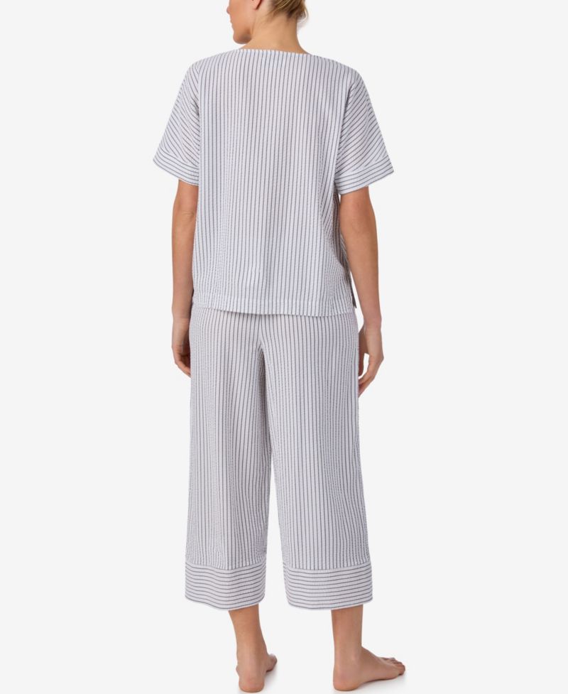 Women's Seersucker V-Neck Dolman Short-Sleeve Top and Pants Pajama Set