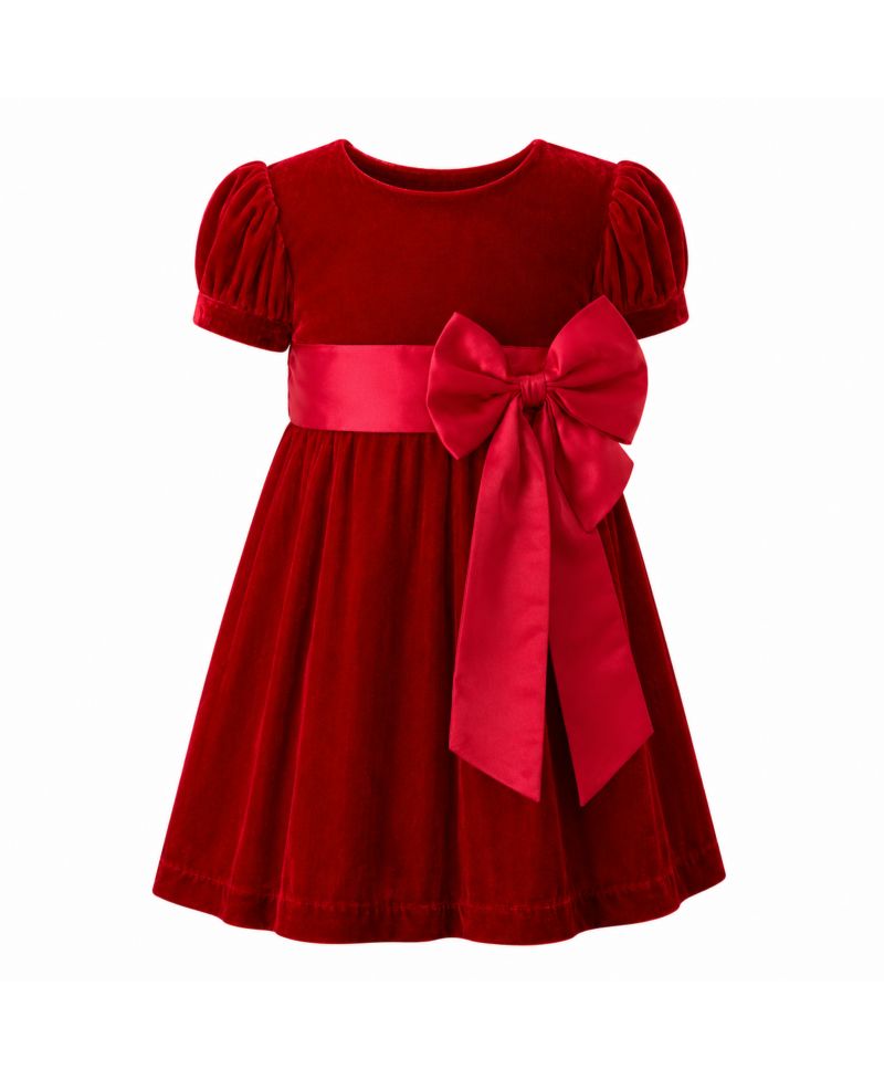 Toddler Girls' 2T-5T Crushed Velvet Puff-Sleeve Bow Dress