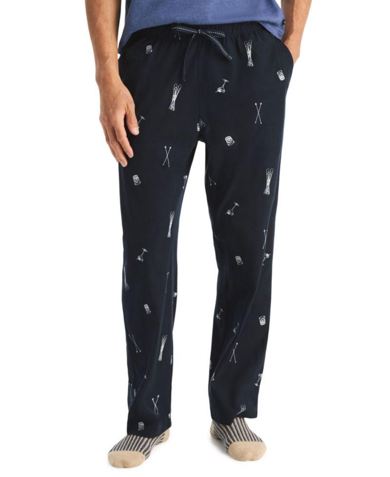 Men's Cozy Open Bottom Fleece Printed Relaxed-Fit Pajama Pants