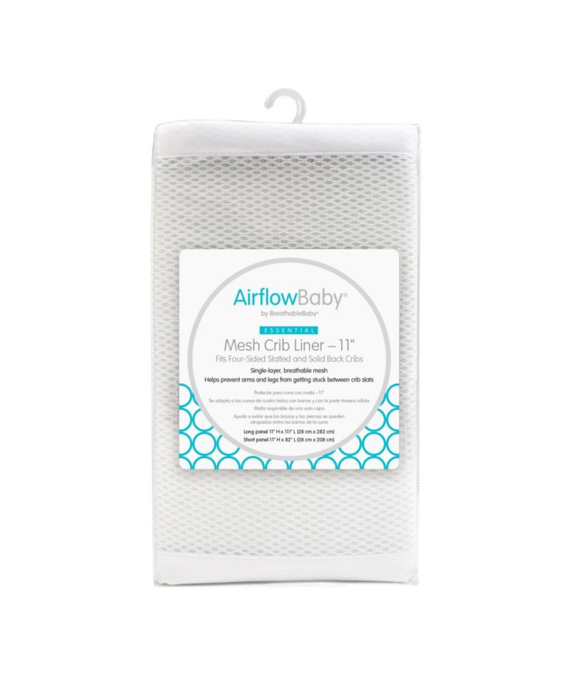 AirflowBaby Breathable Mesh Liner for Full-Size Cribs, 11"H (28cm) Essential 2mm Mesh (Size 4FS Covers 3 or 4 Sides)