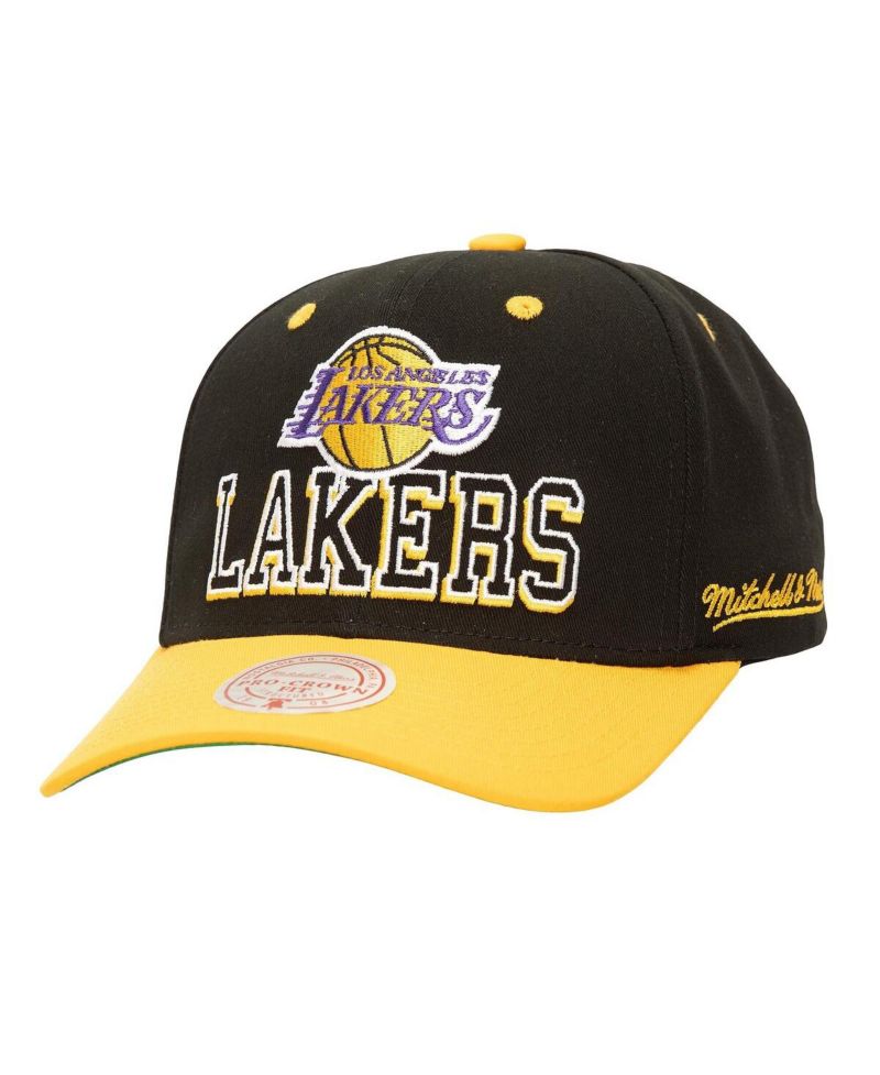 Men's Black/Gold Los Angeles Lakers Backside Script 2-Tone Pro Crown Adjustable Hat