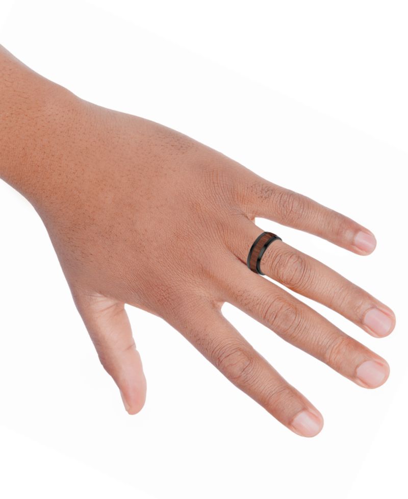 Wood Insert Band Ring in Black Tungsten Carbide
