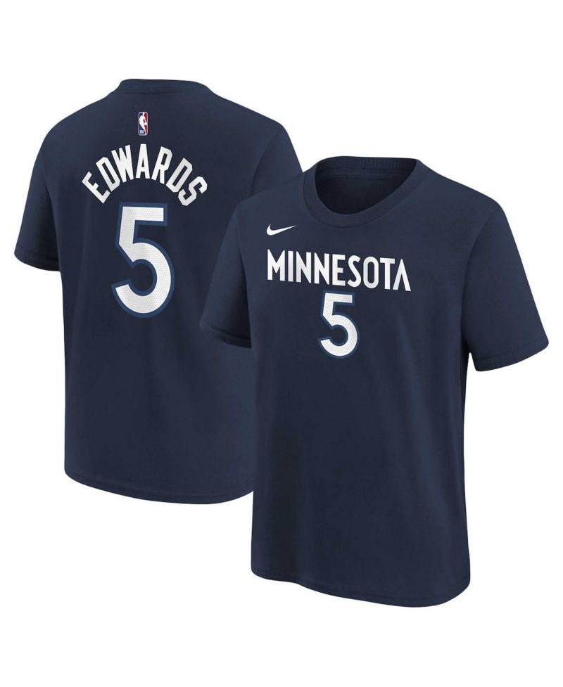 Big Boys and Girls Anthony Edwards Navy Minnesota Timberwolves Icon Name & Number T-Shirt