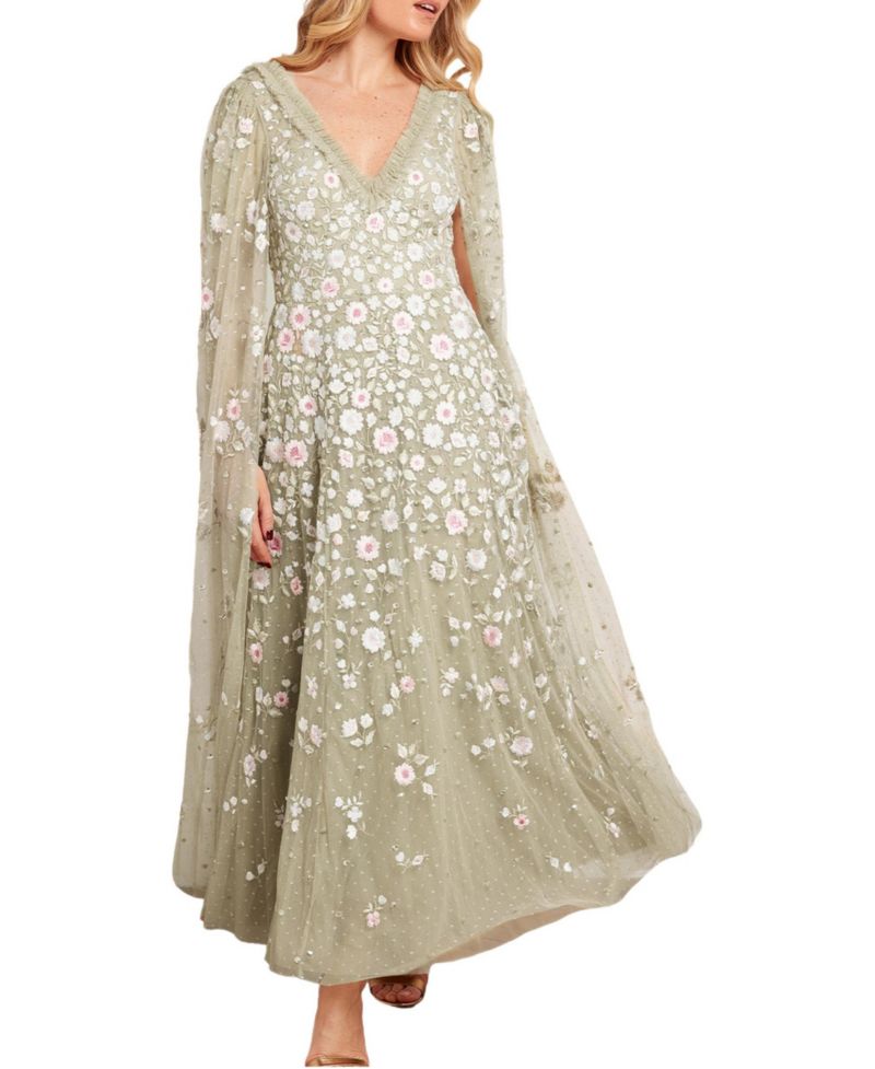 Women's Ethereal Blooms Cape Sleeve Ankle Gown