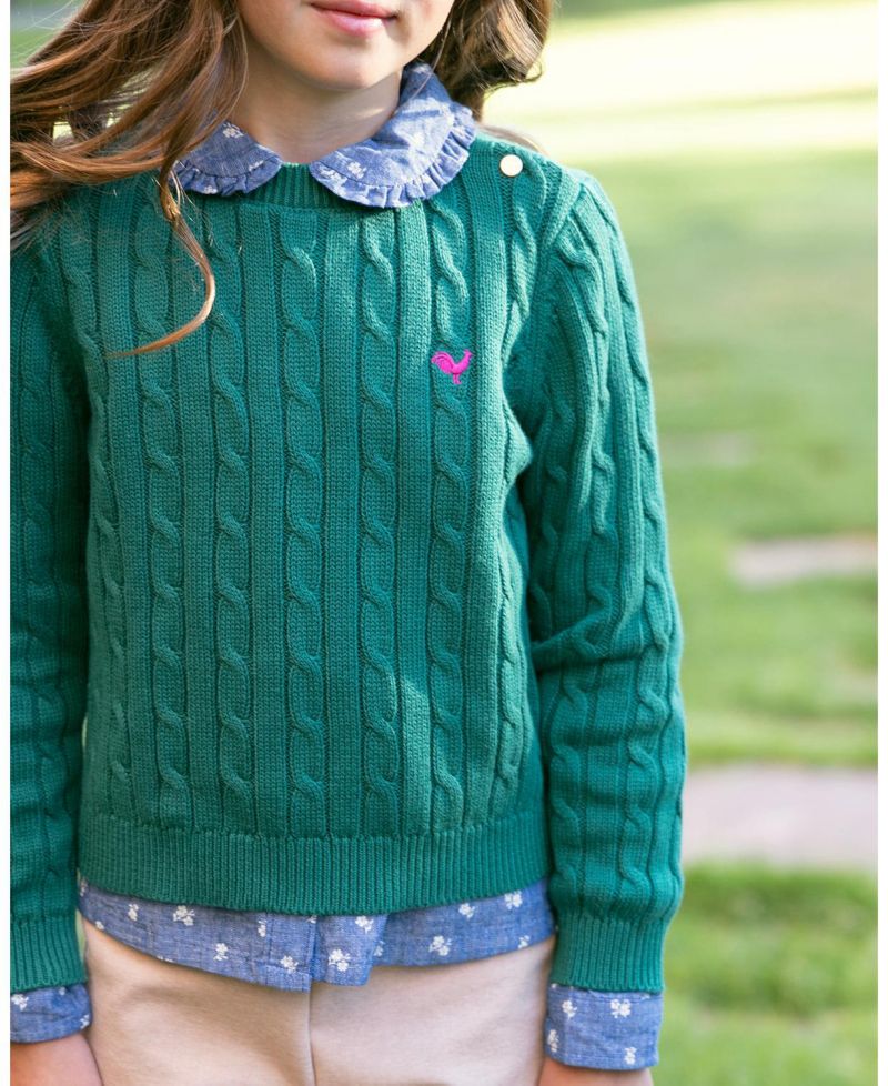 Girls' 4-16 Chambray Peter Pan Collar Puffed Long-Sleeve Blouse