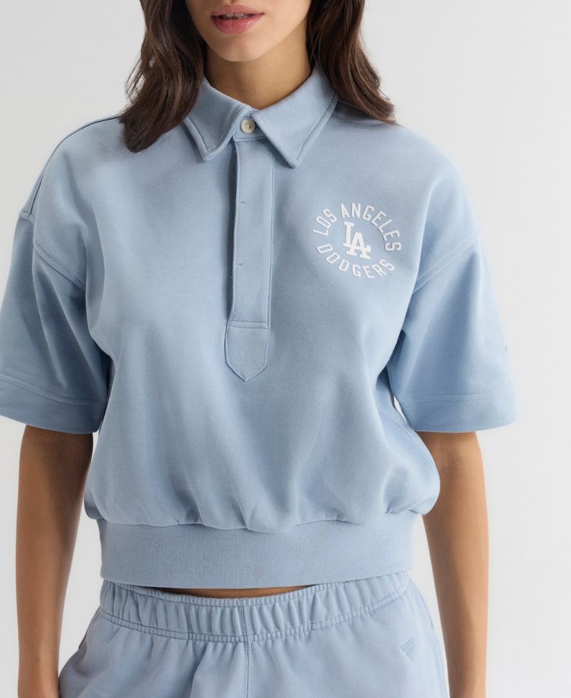 Women's Los Angeles Dodgers Iconic Cropped Spread Collar Short-Sleeve Polo Sweatshirt