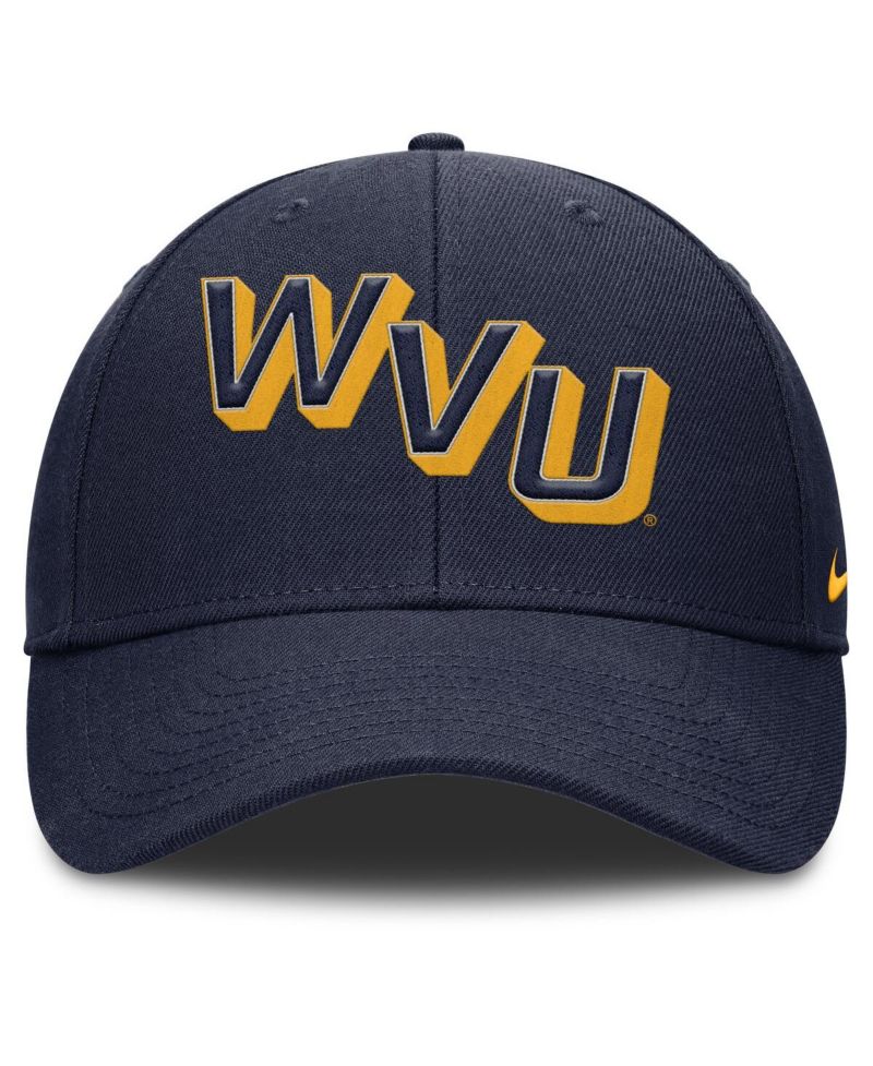 Men's Navy West Virginia Mountaineers Slanted Primetime Rise Performance Adjustable Hat