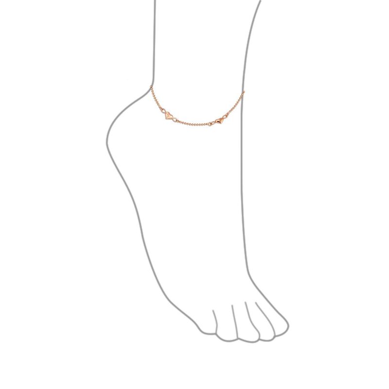 Romantic Delicate Puff Hearts Charm Anklet Ankle Bracelet Rose Gold Vermeil Sterling 9 Inch
