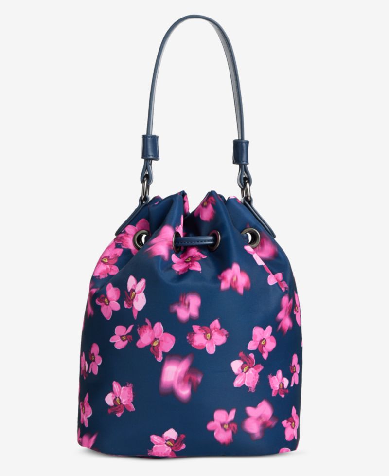Floral-Print Drawstring Crossbody Top Handle Handbag