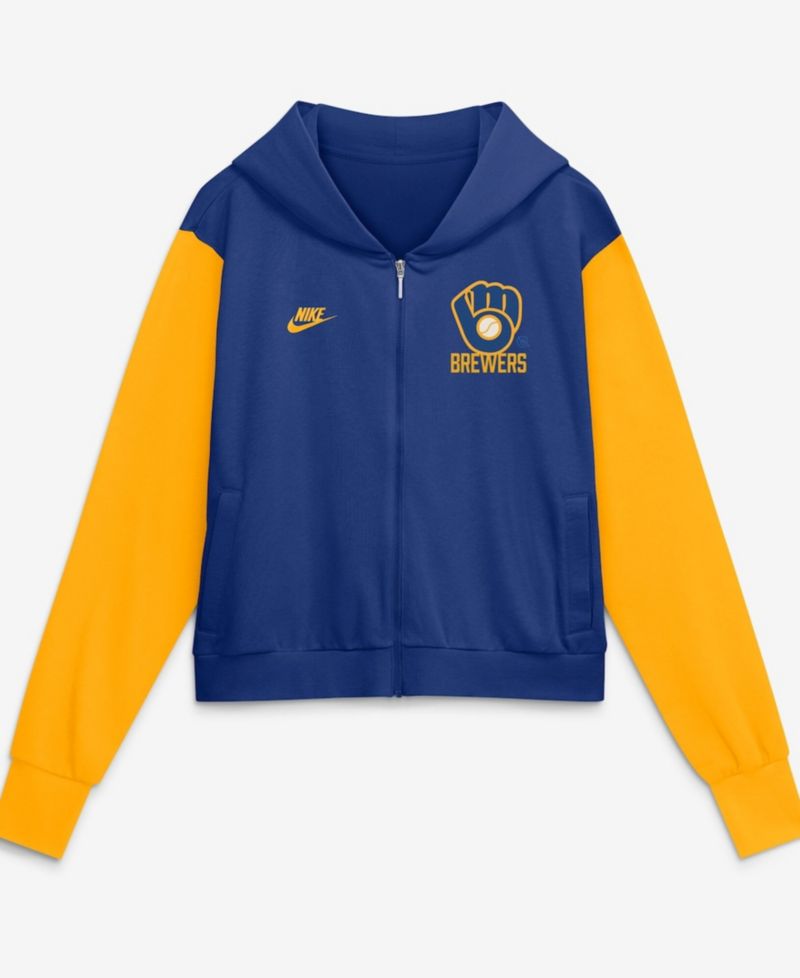 Women's Royal/Gold Milwaukee Brewers Cooperstown Collection Cropped Full-Zip Hoodie