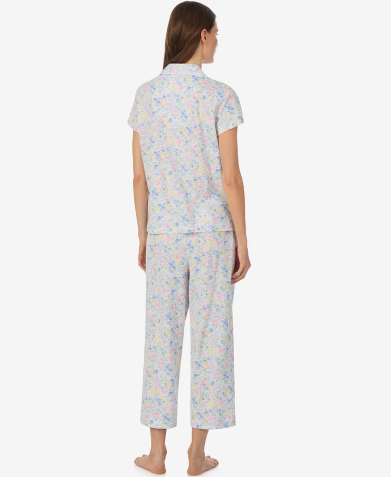 Women's Short-Sleeve Notch Collar Cropped Pant Pajama Set