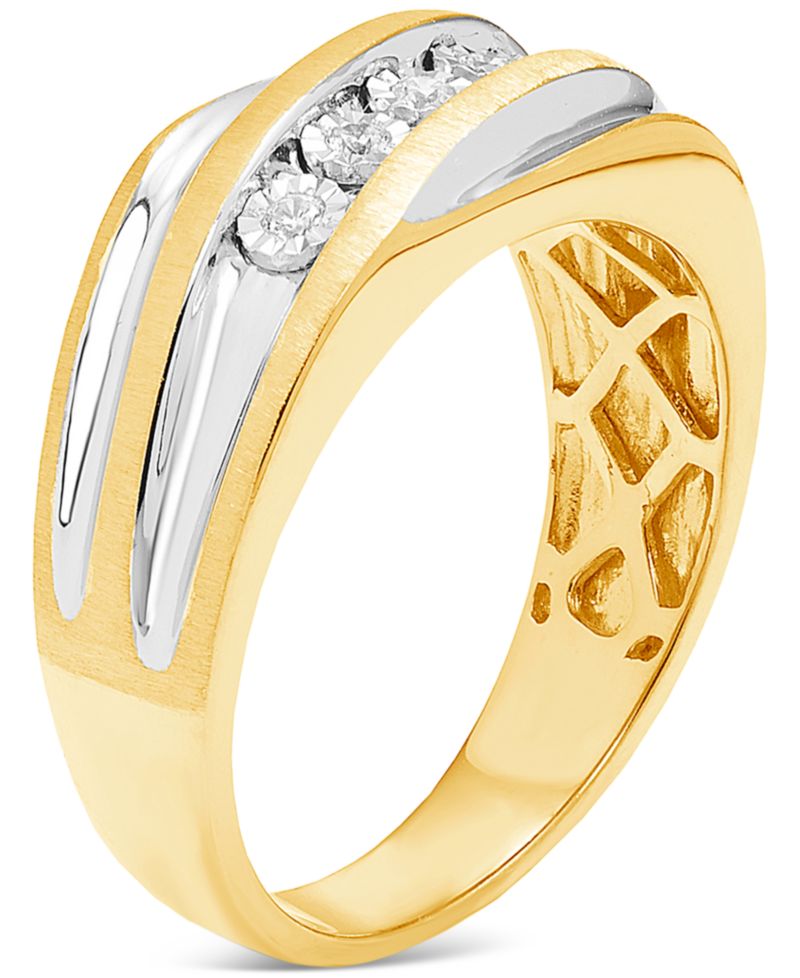 Men's Diamond Two-Tone Swirl Ring (1/10 ct. t.w.) in Sterling Silver & 18k Gold-Plate