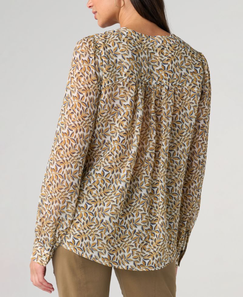 Women's Long-Sleeve V-Neck Lace-Up Front Blouse