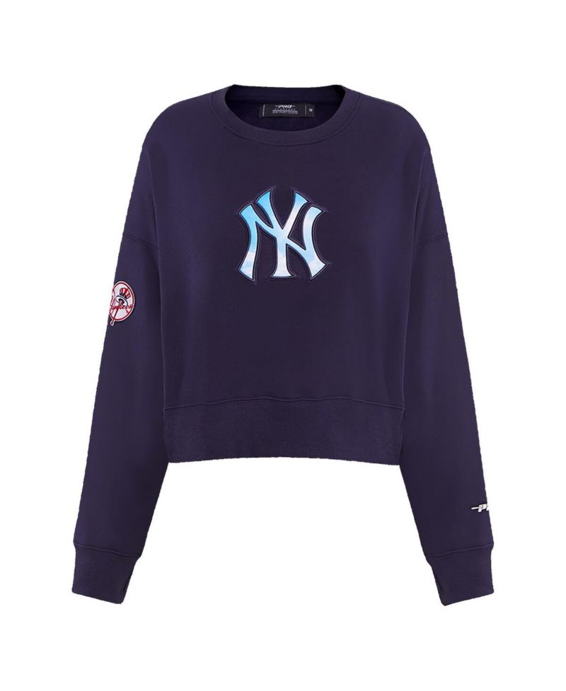 Women's Navy New York Yankees Painted Sky Pullover Sweatshirt