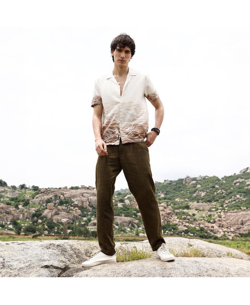 Men's Ivory White & Tan Brown Desert Ombre Shirt