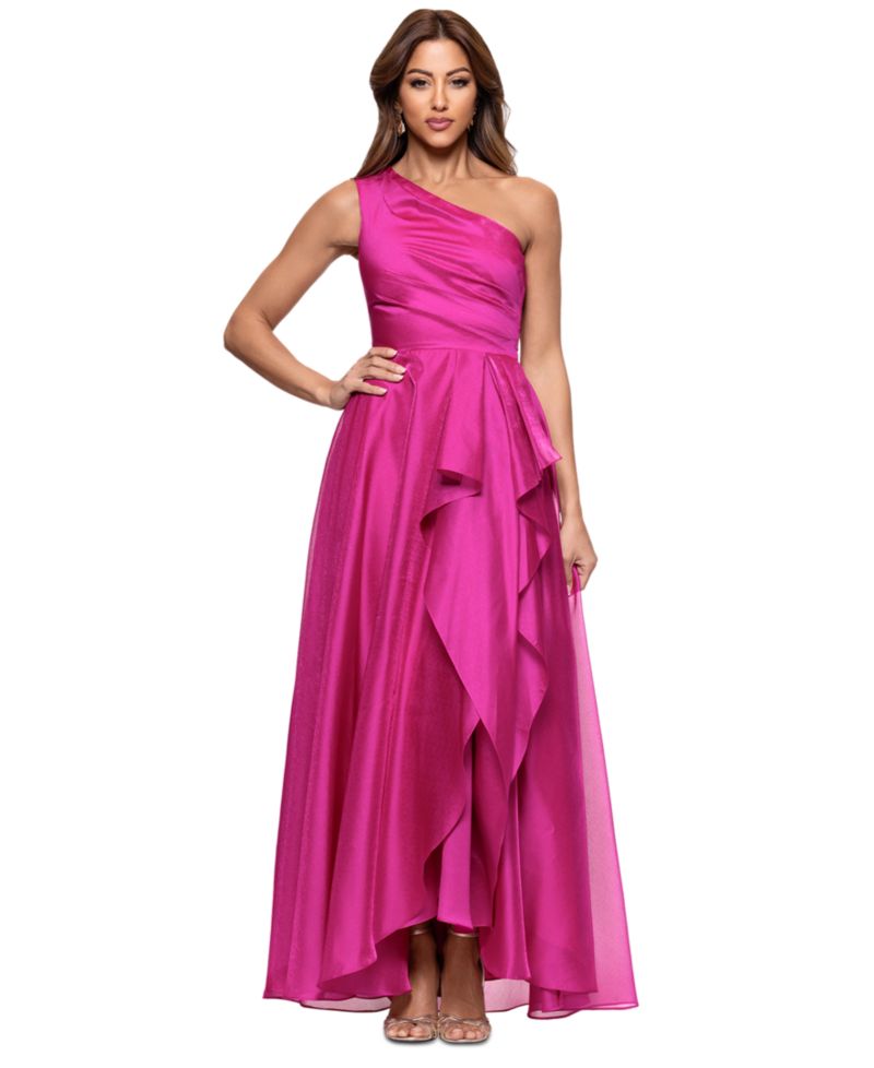 Women's Metallic Draped One-Shoulder Gown