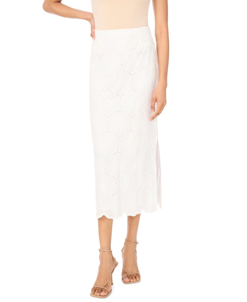 Women's Embroidered Scalloped Hem Midi Skirt