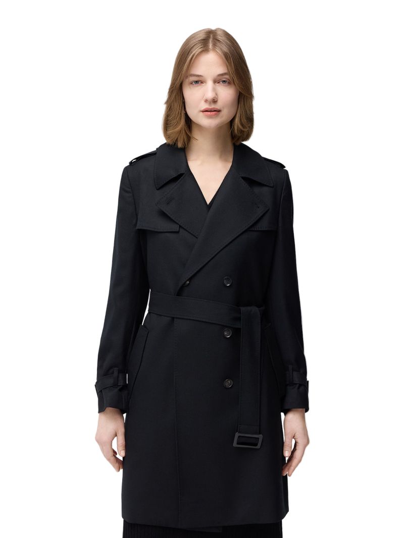 Women's Double Breasted Cashmere Trench Coat Black
