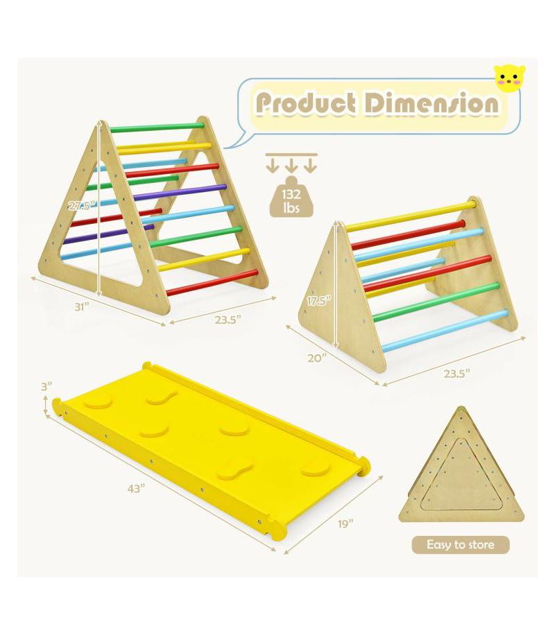 3 in 1 Wooden Set of 2 Triangle Climber with Ramp for Slid