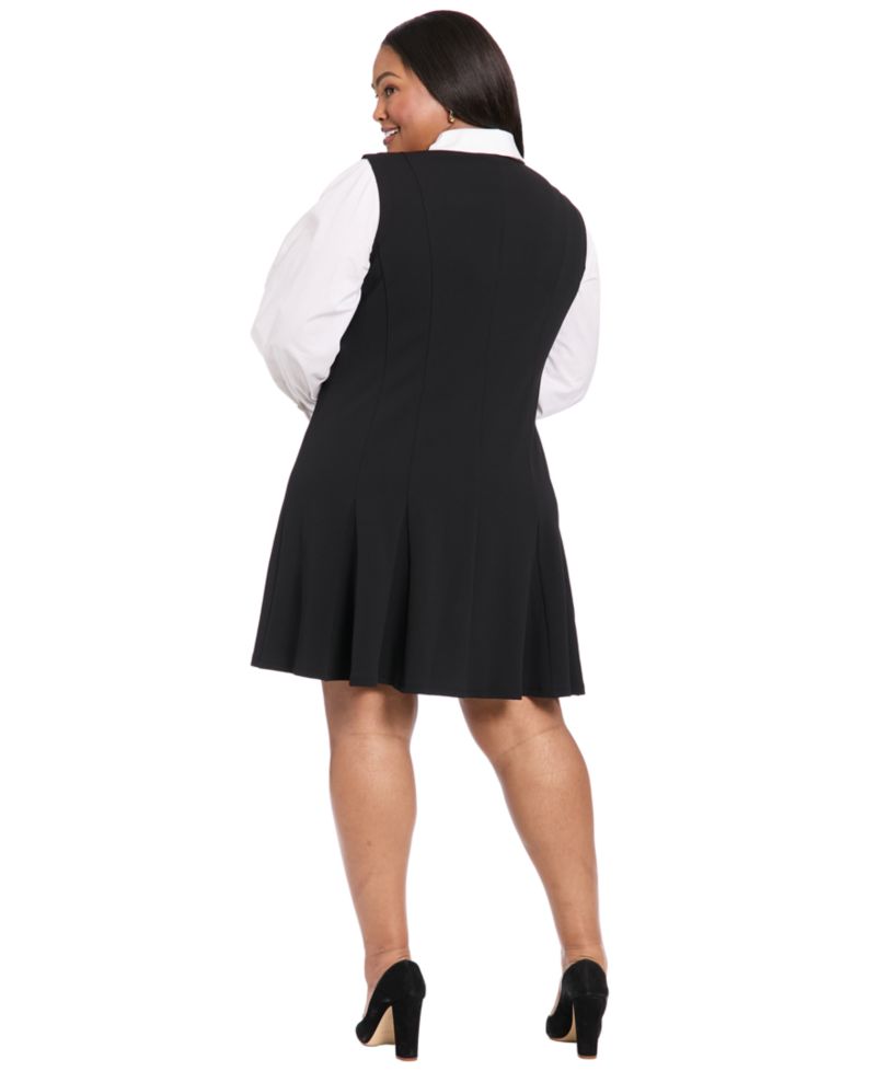 Plus Size Collared Fit & Flare Shirt-Dress