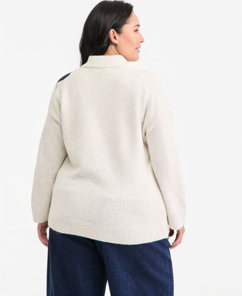 Plus Size Argyle Polo Long-Sleeve Sweater