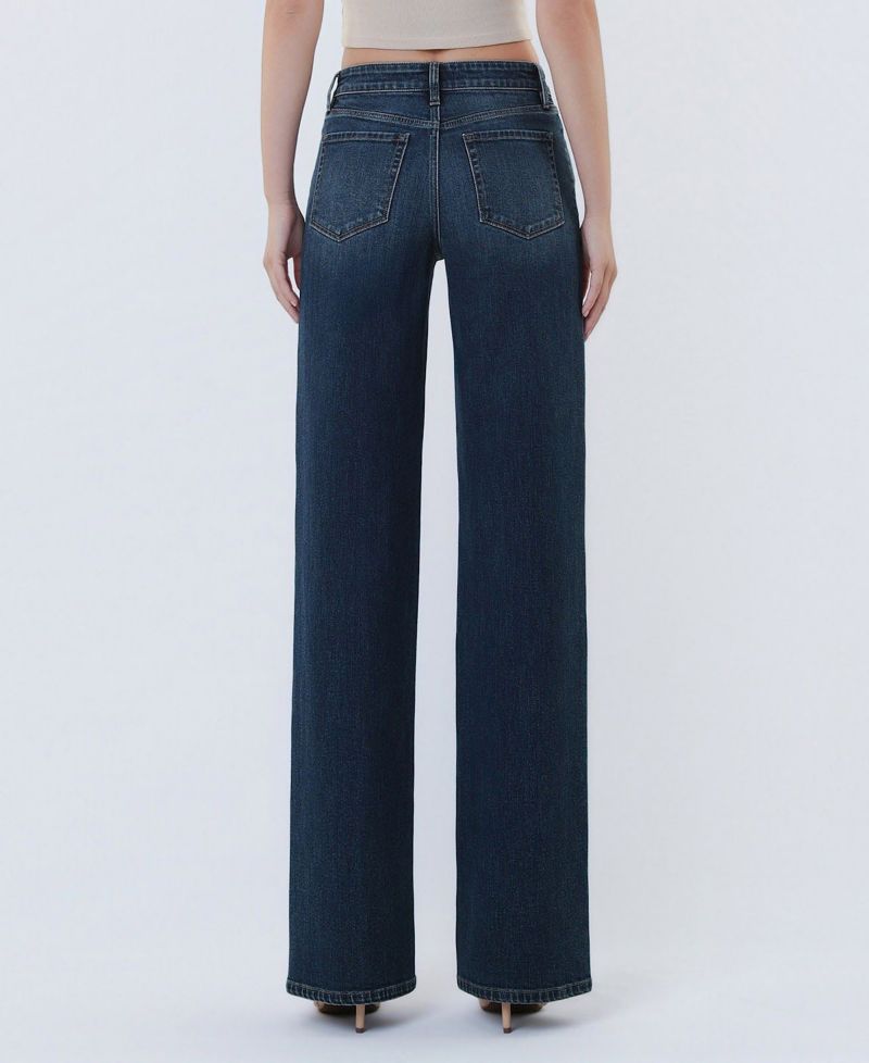 Women's Mid Rise Full Length Wide Leg Jeans