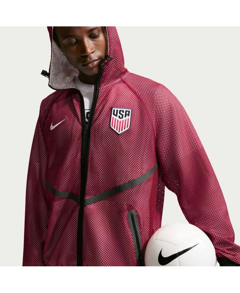 Men's Red USMNT 2026 Anthem Mesh Dri-FIT Full-Zip Hooded Jacket