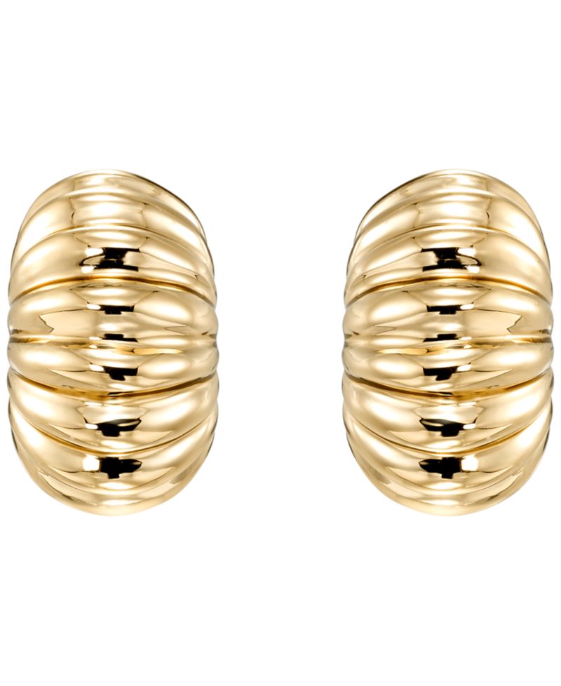 Shrimp Chunky C Shape Hoop Earrings in 10k Yellow Gold