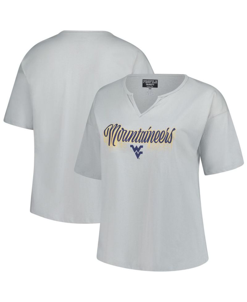 Women's Gray West Virginia Mountaineers Plus Size Winning Gear Notch Neck T-Shirt