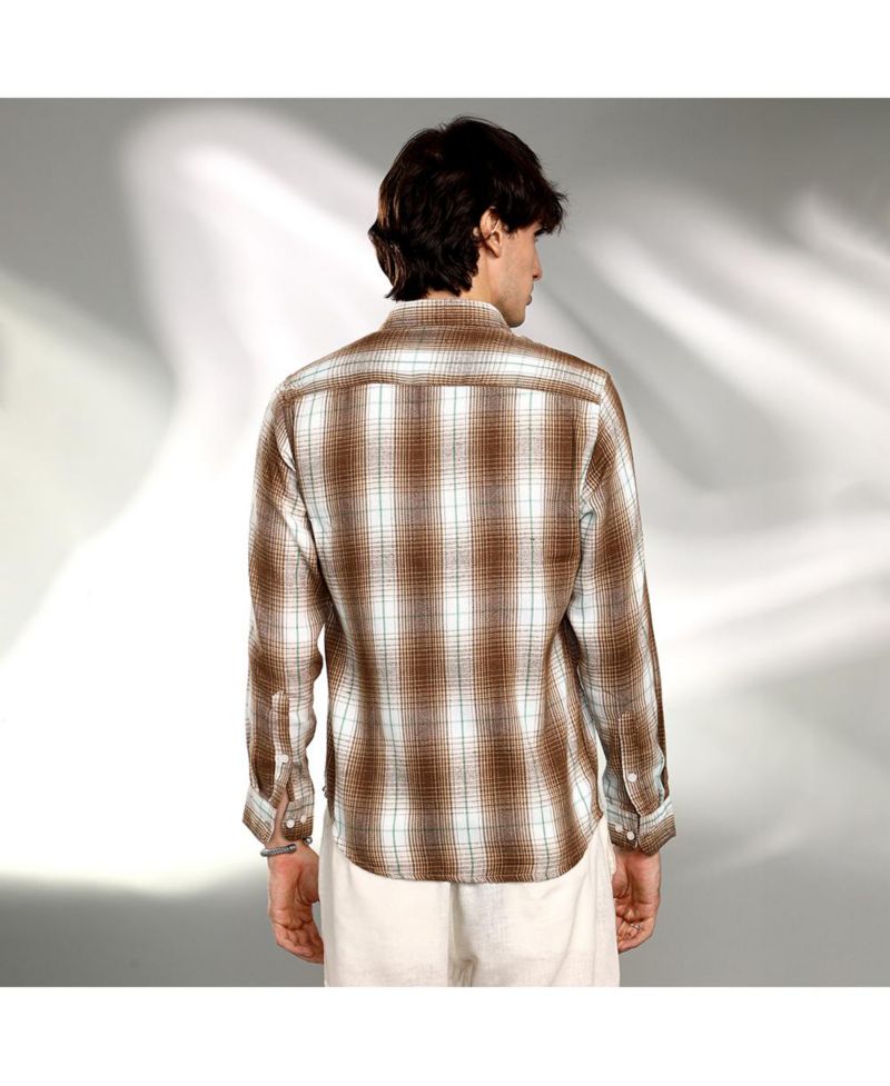 Men's Chocolate Brown & Cream White Ombre Buffalo Check Shirt