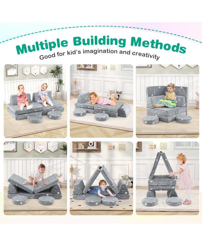 Modular Kids Play Couch Set with Glow-in-the-Dark Pattern and Handles