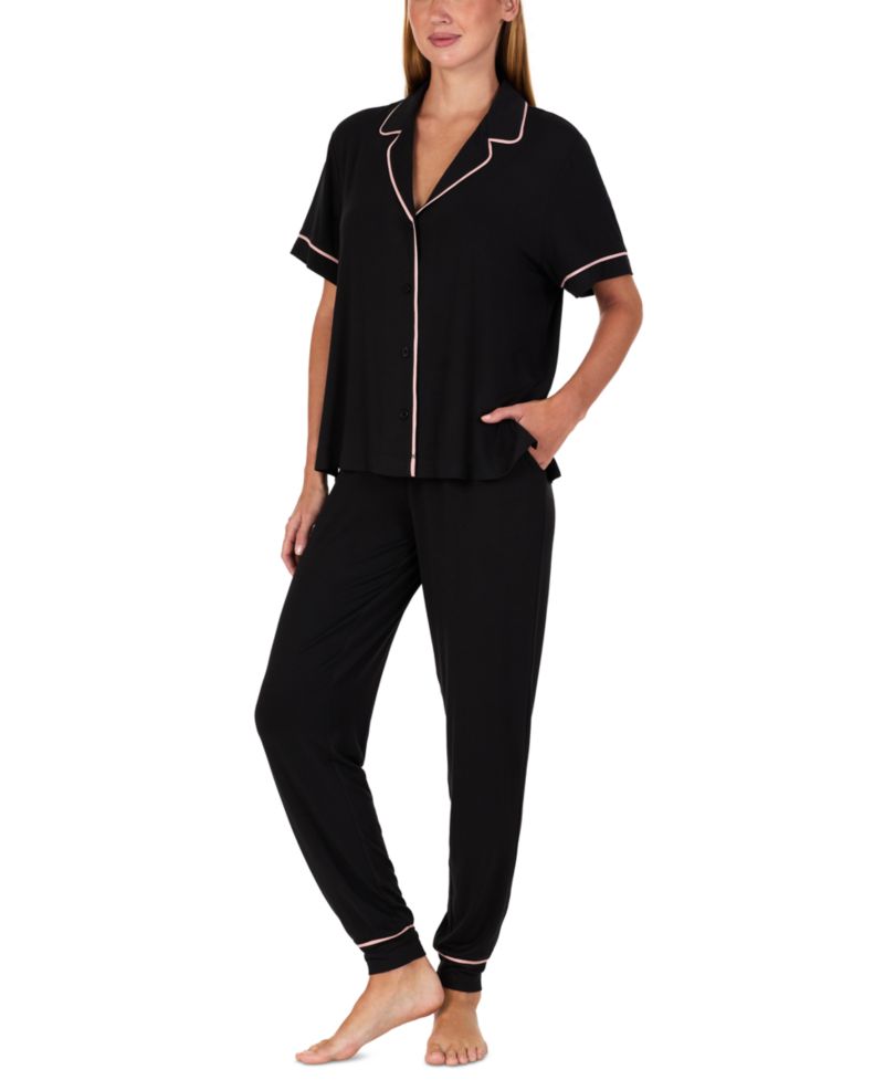 Women's Short-Sleeve Notch-Collar Jogger Pajama Set