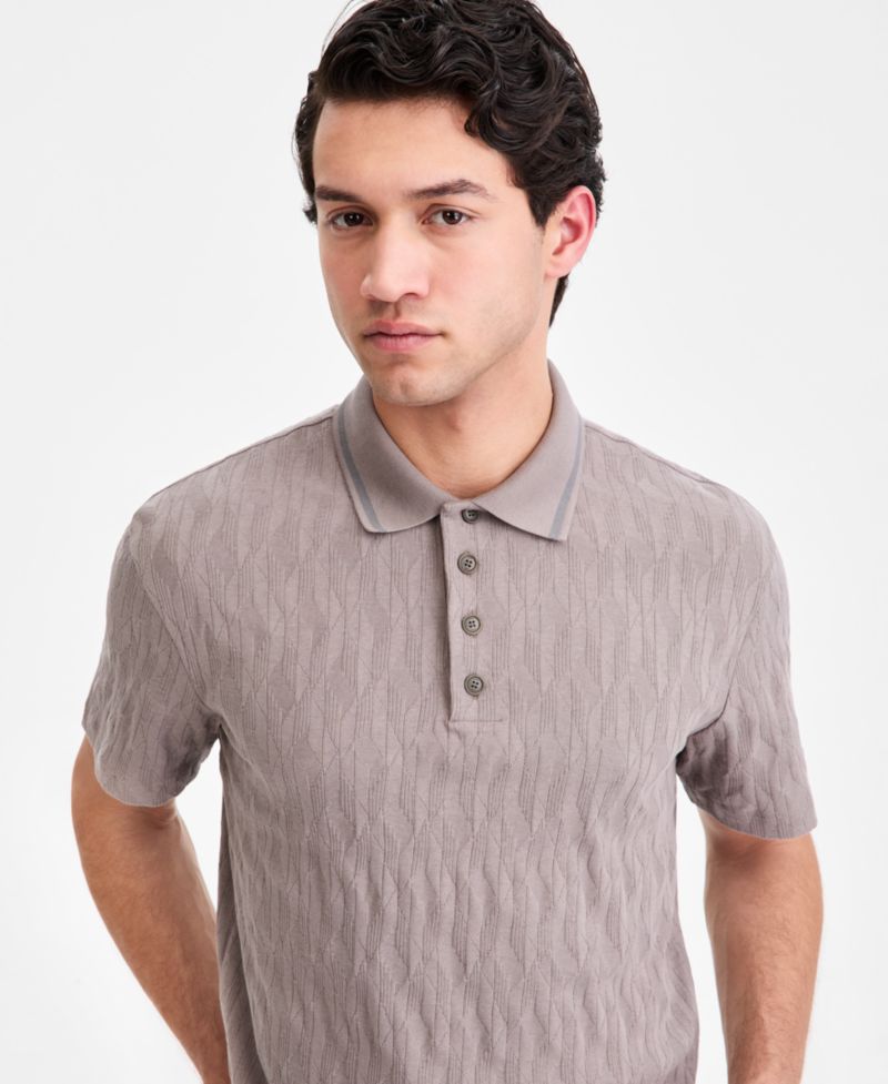 Men's Cotton Jacquard Short-Sleeve Polo Shirt