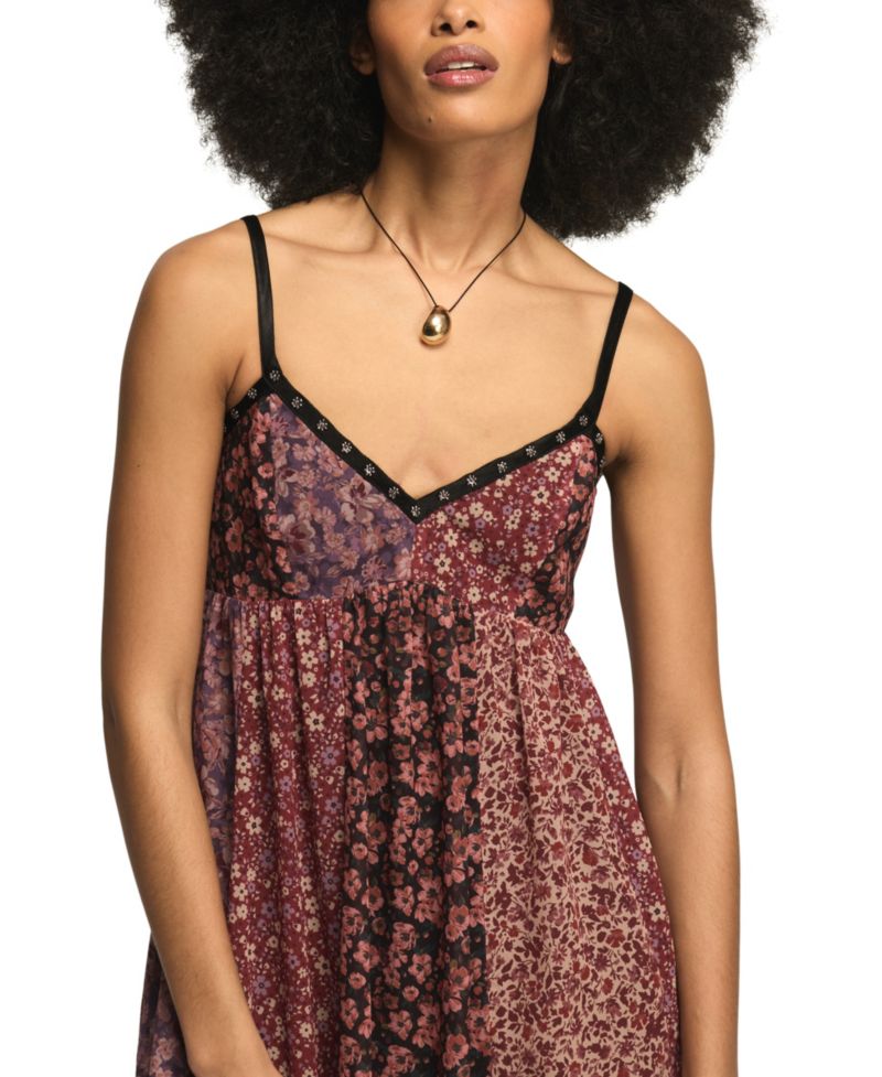 Women's Print V-Neck Mix Midi Dress