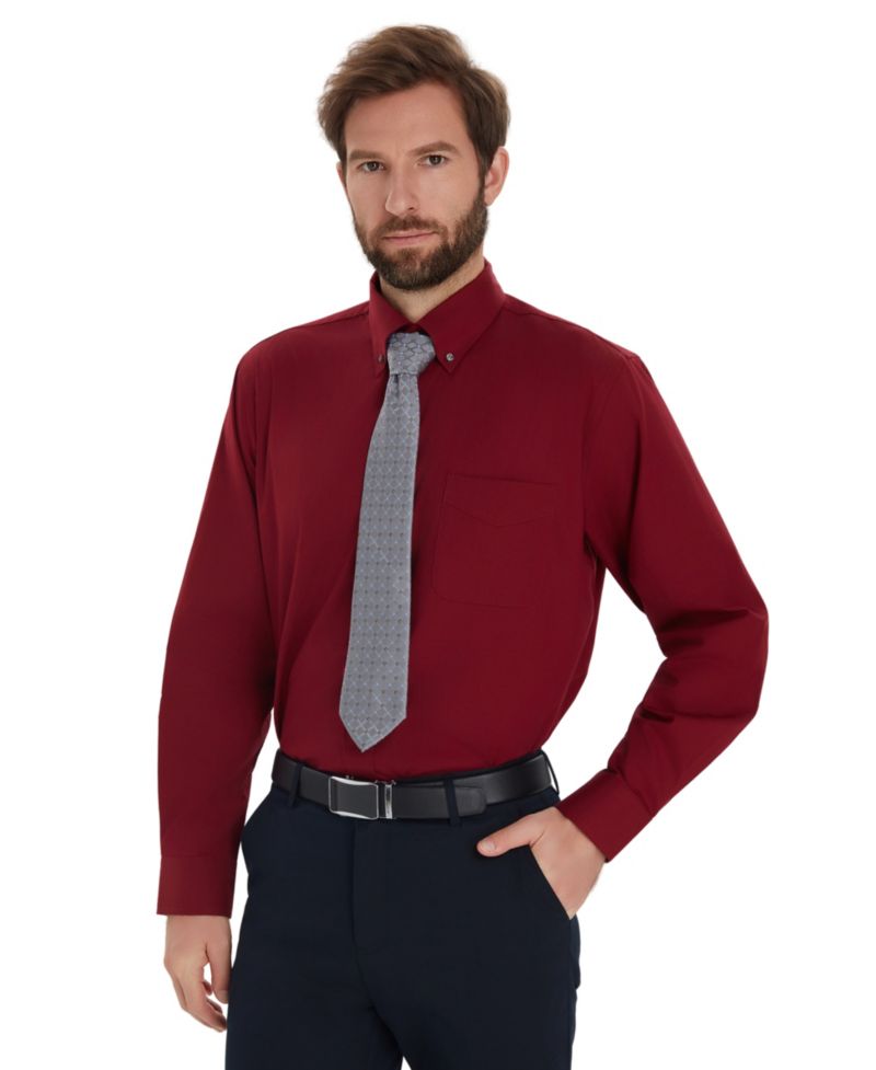 Men's Pinpoint Button Front Solid Dress Shirt