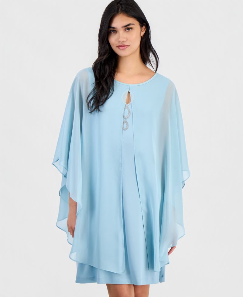 Petite Embellished Keyhole Chiffon Overlay Sheath Dress