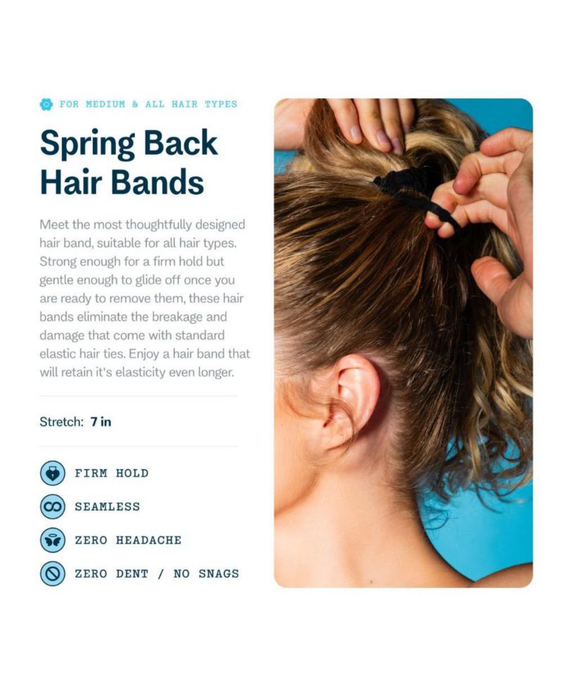 Spring Back Hair Bands - No-Snag Elastic Bands for Medium Hair - Gentle Ponytail Holders - 12 Pack