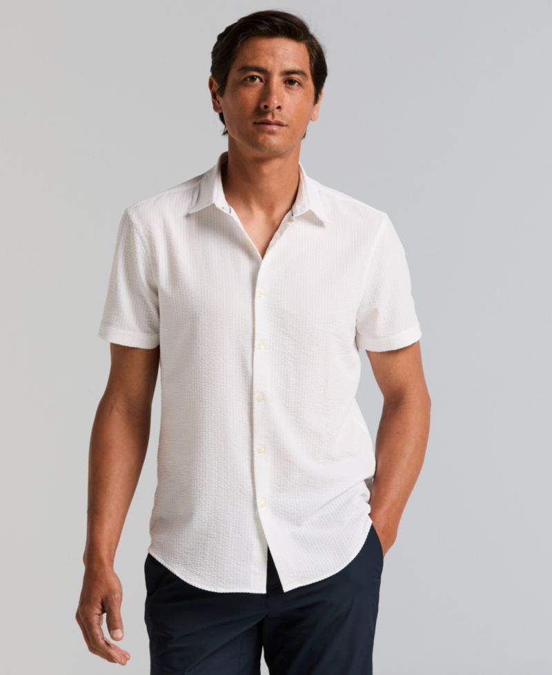 Men's Slim-Fit Stretch Solid Button-Down Seersucker Shirt