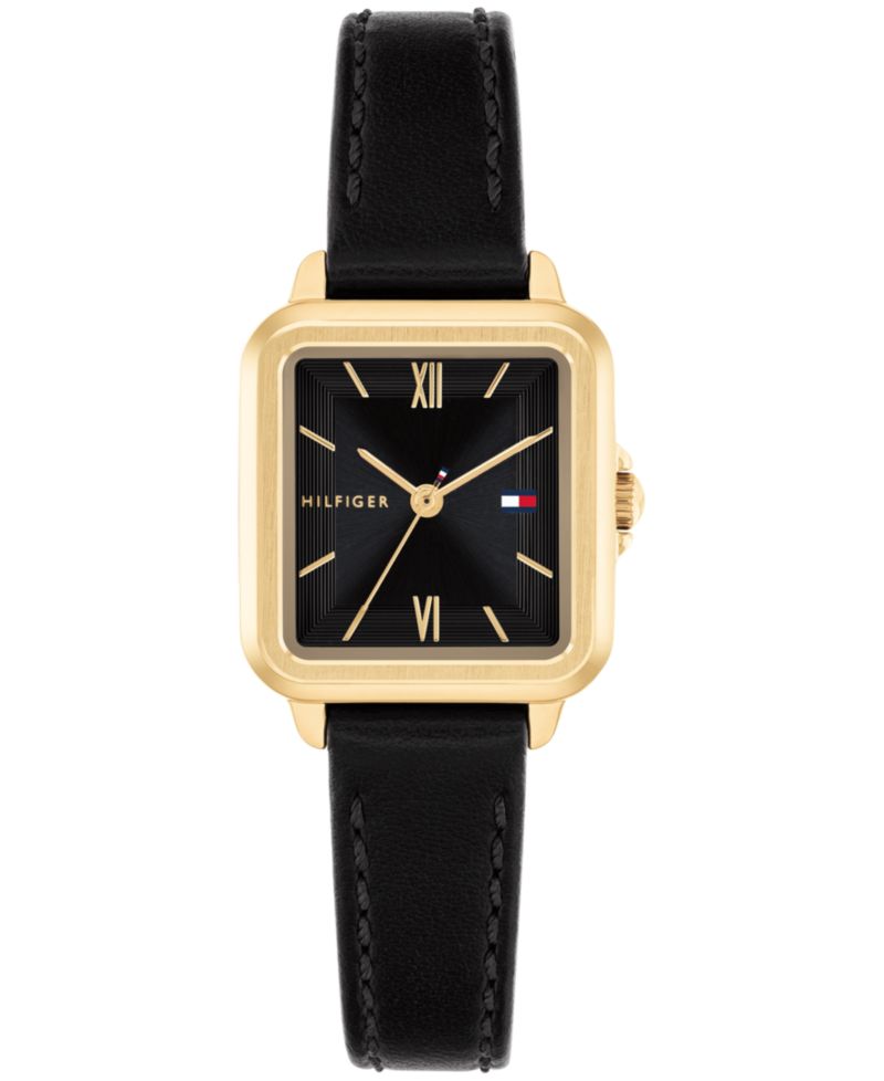 Women's Quartz Black Leather Strap Watch, 22.5mm