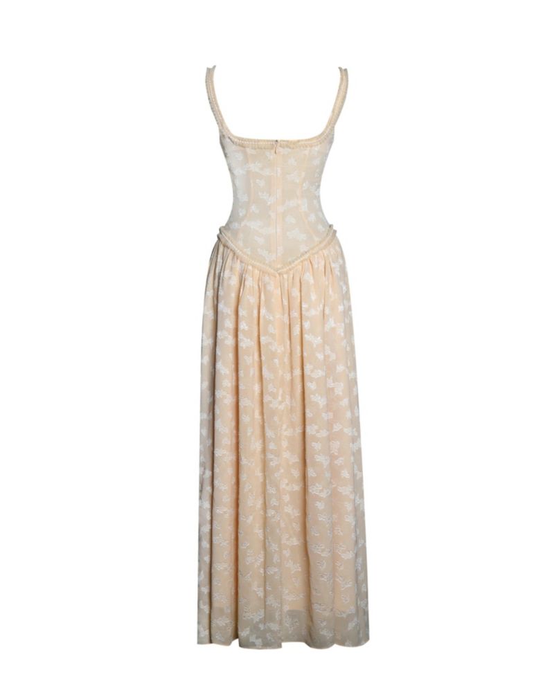 Women's Ulissa Orange Square Neck Jacquard Textured High Slit Maxi Dress